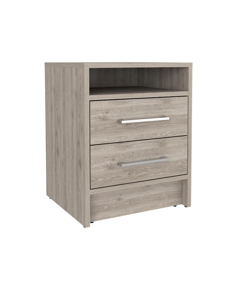 Flynama Light 2-Drawer Nightstand with Open Shelf and Metal Handles, 19.9"H