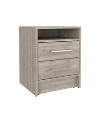 Flynama Light 2-Drawer Nightstand with Open Shelf and Metal Handles, 19.9"H