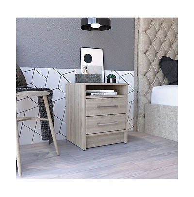 Flynama Light 2-Drawer Nightstand with Open Shelf and Metal Handles, 19.9"H