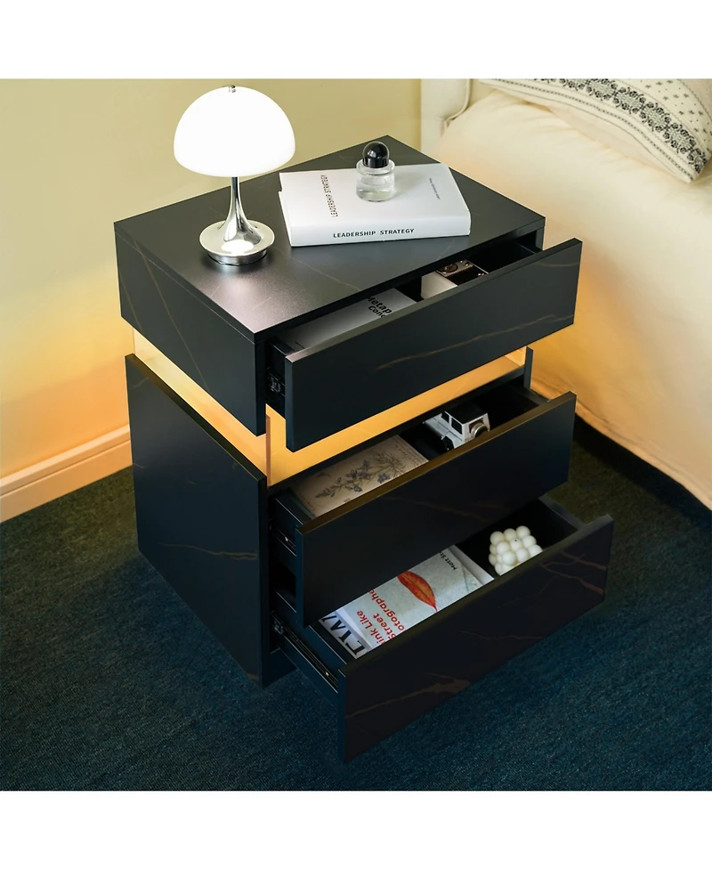 Flynama 3-Drawer Led Nightstand with Acrylic Panel