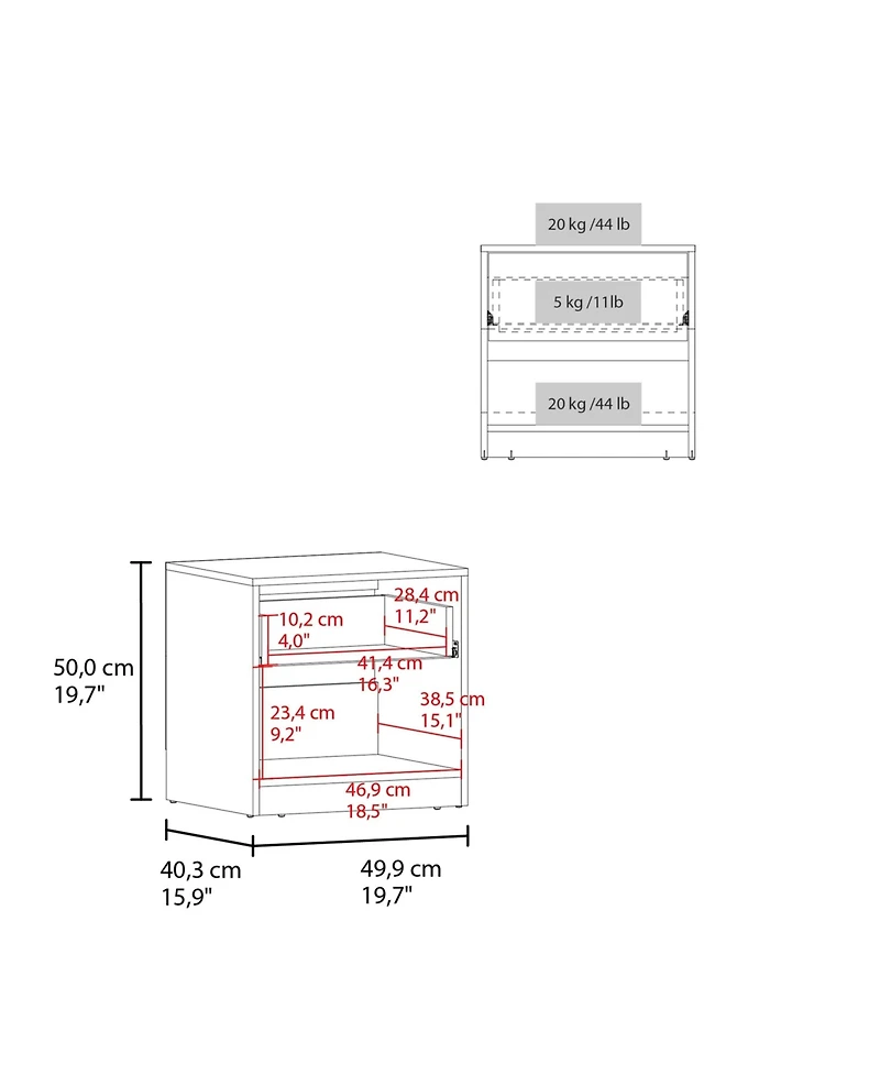 Flynama Matt Nightstand with Drawer and Open Shelf