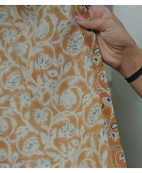 Fabdivine Handcrafted Boho Block Print Two Pleated Pure Linen Curtain