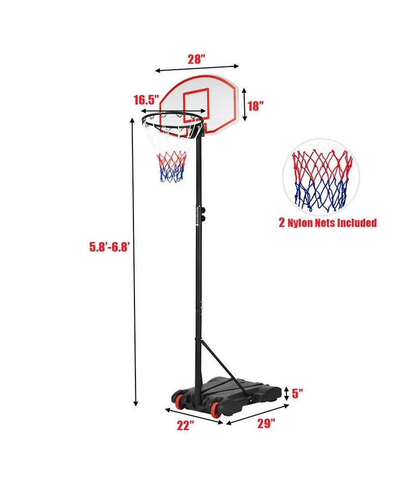 Sugift Adjustable Basketball Hoop Stand with Wheels 5.8 to 6.8 Feet