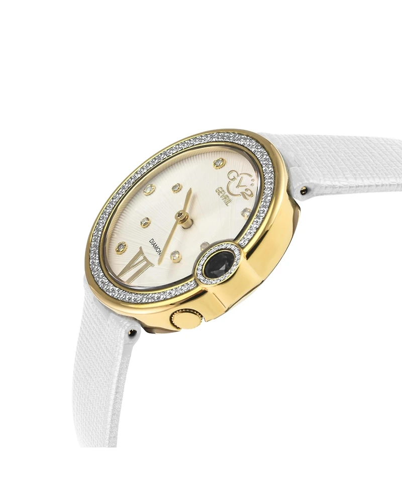 GV2 Women's Perugia Swiss Quartz White Italian Leather Strap Diamond Watch