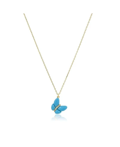 The Lovery Asymmetrical Turquoise Butterfly Necklace 14K Gold-Plated Sterling Silver