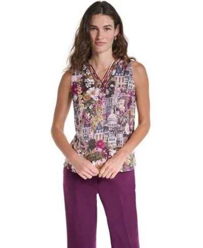 Karl Lagerfeld Paris Womens Floral V Neck Woven Blouse