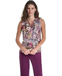 Karl Lagerfeld Paris Womens Floral V Neck Woven Blouse