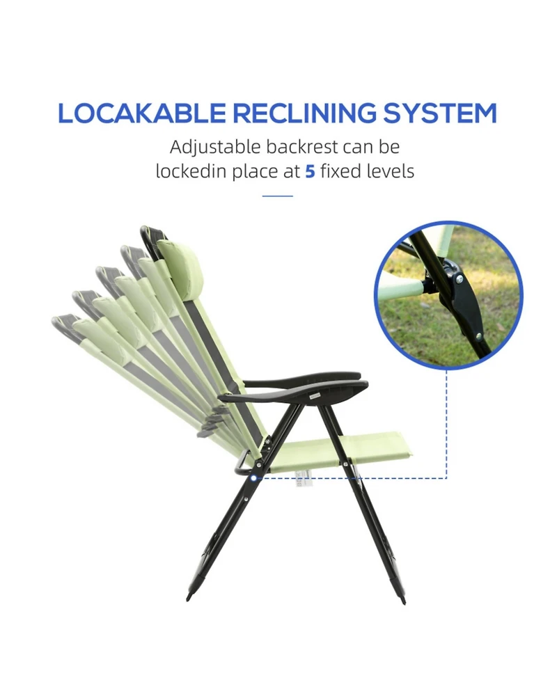 ECHTPeak Folding Patio Chairs Set of 2, Adjustable Sling Back, Camping Chair with Removable Headrest for Garden, Backyard