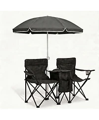 ECHTPeak Outdoor Camping 2-Seat Folding Camp Chair, with Umbrella and Cup Holders, Foldable Beach Chair Set, for Patio, Camping, Backyard