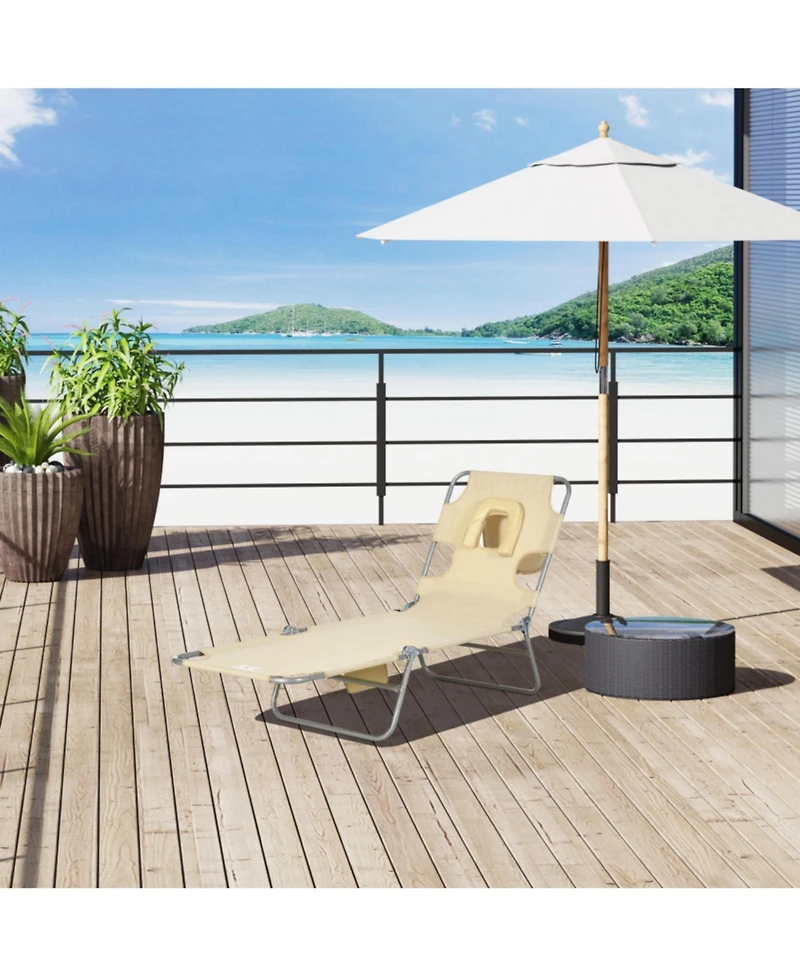 ECHTPeak Folding Chaise Lounge Pool Chair, Patio Sun Tanning Chair, Outdoor Lounge Chair with 4-Position Reclining Back, Breathable Mesh Seat