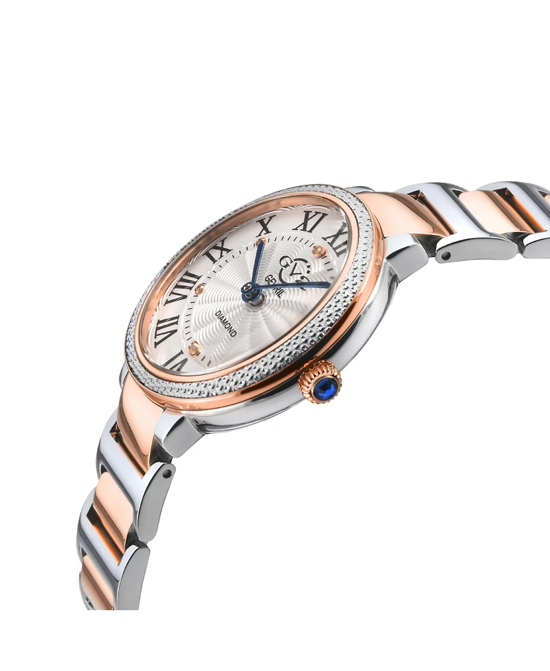 GV2 Women's Rome Brillante Swiss Quartz Two toned Ss/Iprg Stainless Steel Bracelet Diamond Watch