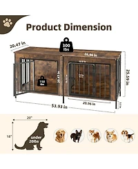 Zeny Double Dog Crate Furniture with Divider, Heavy Duty Pet Kennel End Table Tv Stand