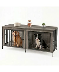 Zeny Double Dog Crate Furniture with Divider, Heavy Duty Pet Kennel End Table Tv Stand