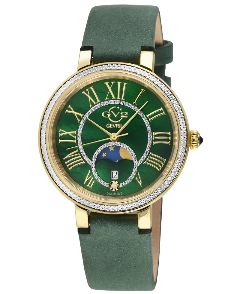 GV2 by Gevril Women's Genoa Swiss Quartz Italian Leather Suede Strap Diamond Watch