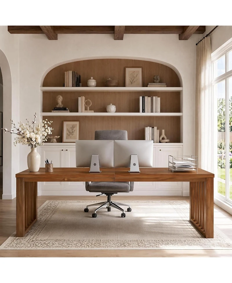 Tribesigns 78.7" Long Two Person Desk,Farmhouse Solid Wood Office Desk