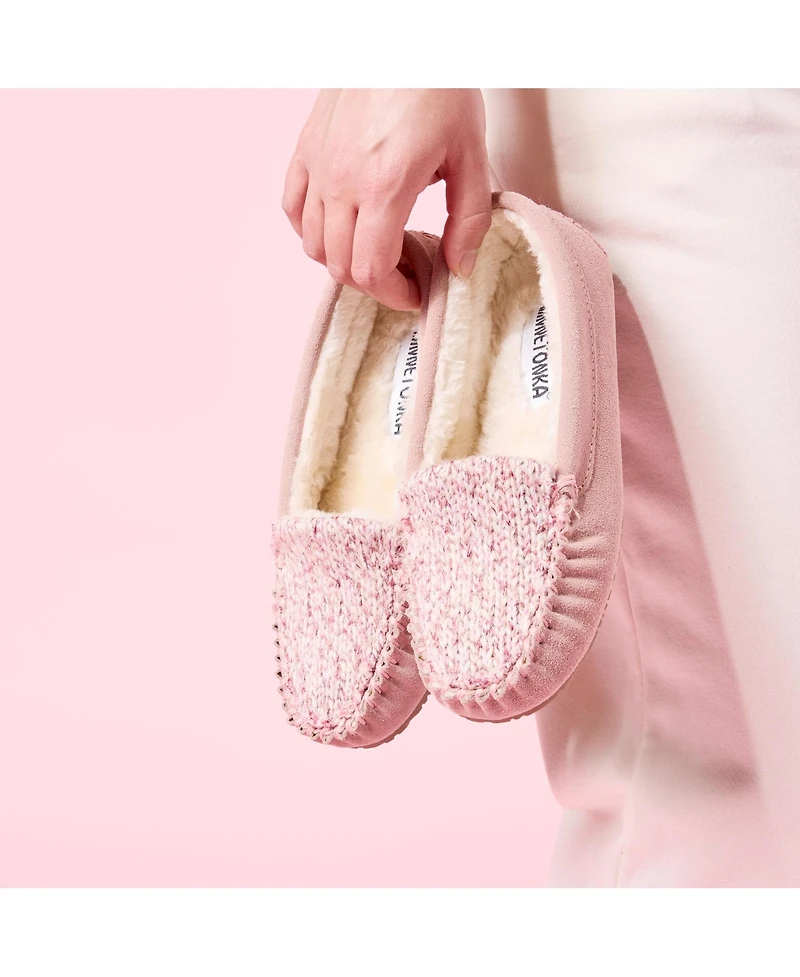 Minnetonka Women's Cosi Venetian Suede Sparkle Knit Slippers
