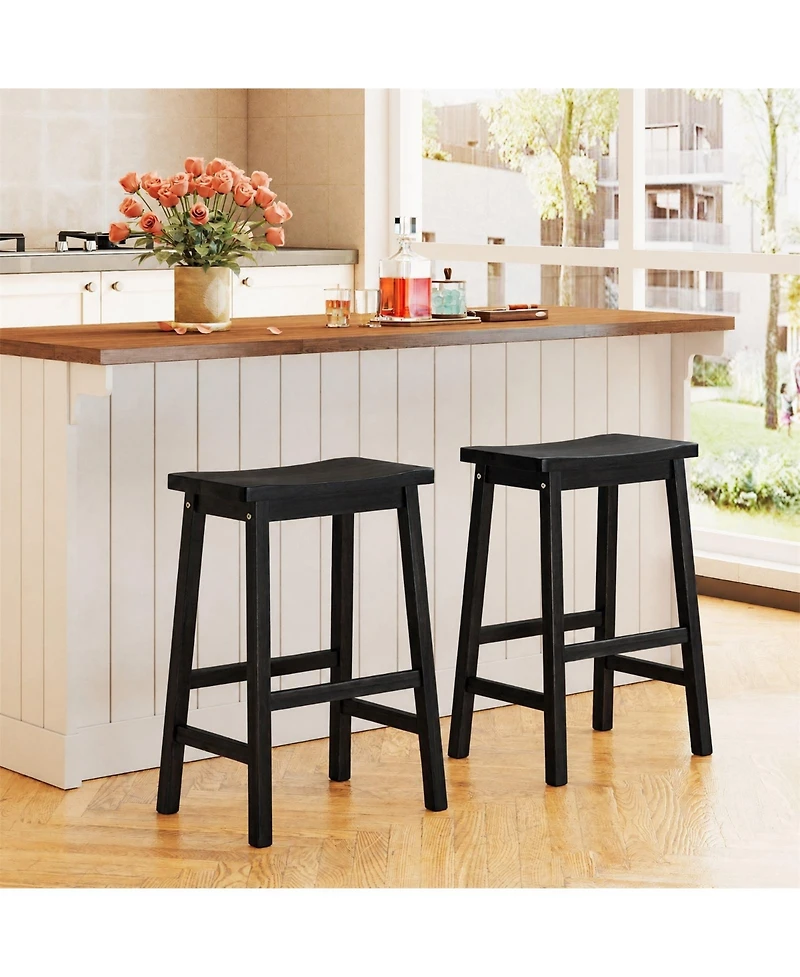 Gymax Saddle-Seat Counter Height Stools Set of Backless Barstools w/ Curved Seat