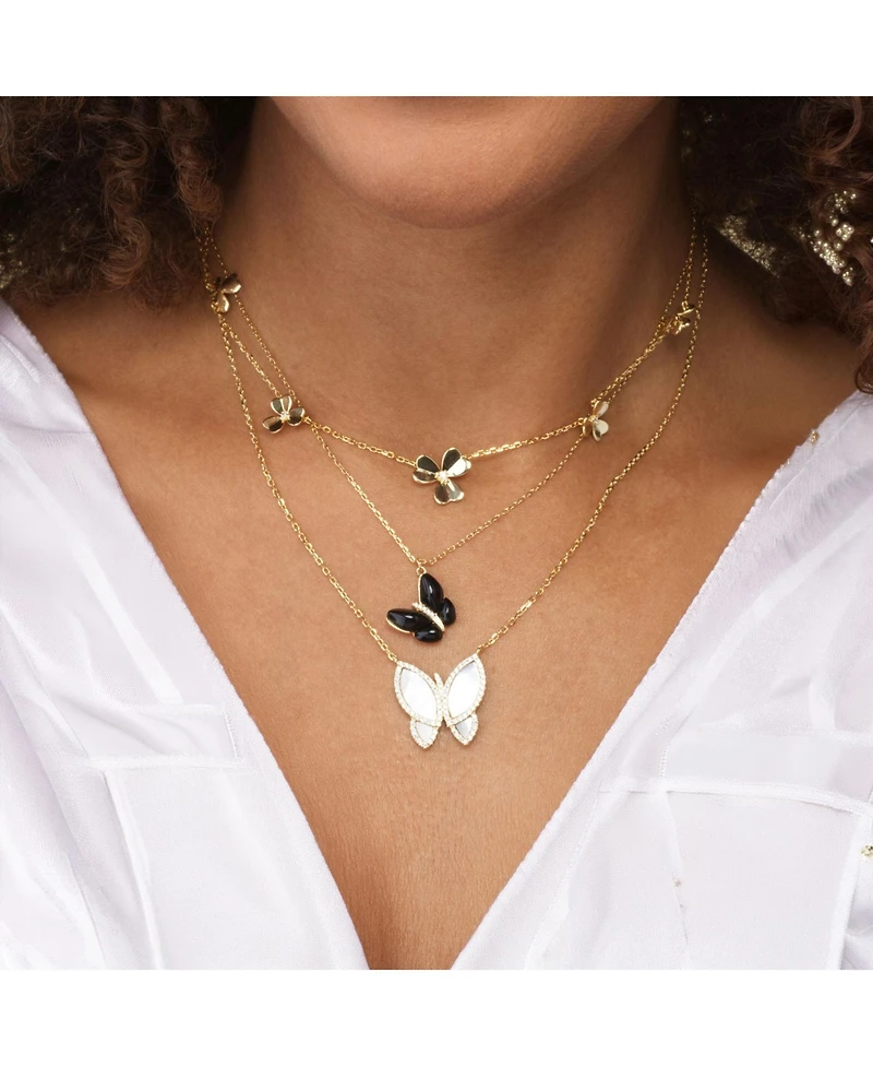 The Lovery Asymmetrical Onyx Butterfly Necklace 14K Gold-Plated Sterling Silver