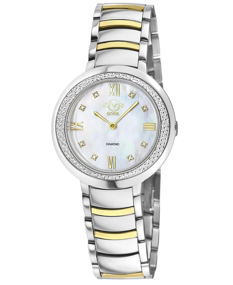 GV2 by Gevril Women's Amalfi Swiss Quartz Two tone Ipyg/Ss Stainless Steel Bracelet Diamond Watch