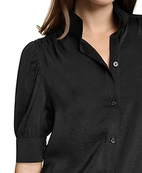 Dkny Jeans Petite Stand-Collar Puff-Sleeve Blouse