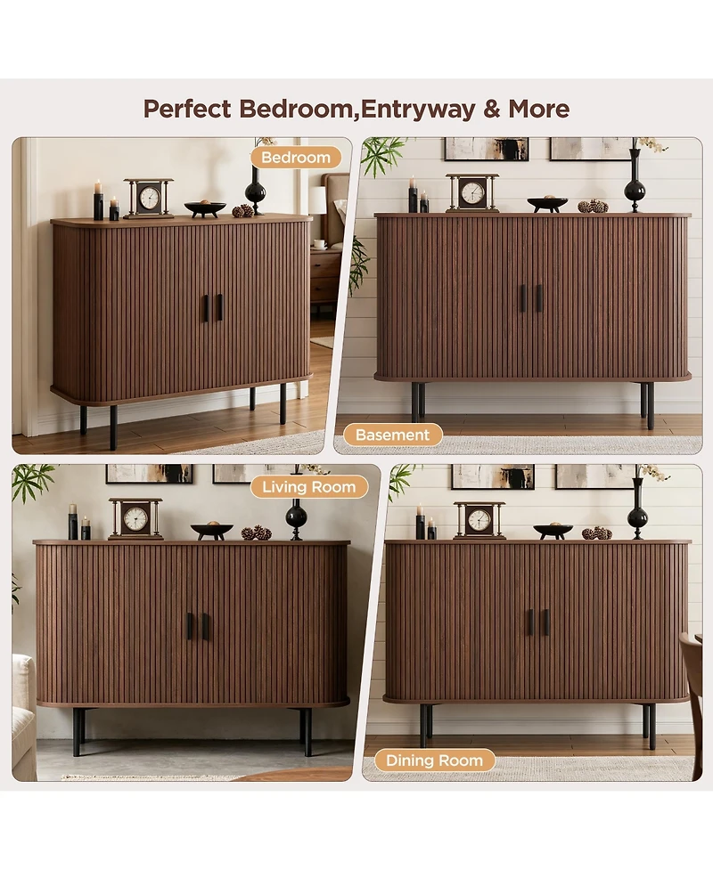 Vabches Buffet Sideboard Storage Cabinet, Fluted Credenza with Sliding Doors and Adjustable Shelves