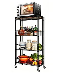 homfan 4-Tier Collapsible Storage Cart Lockable Casters, Heavy Duty, Expands, Pre-Assembled, 100 lbs Capacity. Rolling utility shelf