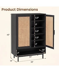 Gymax 43'' Tall Shoe Cabinet w/ 2 Doors Adjustable Shelves and Open Compartment