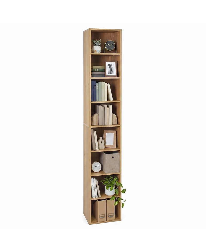 Gymax 71 Inches Tall Narrow Bookshelf 8-Tier Slim Bookcase w/ 4 Adjustable Shelves
