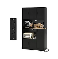 Sugift 71 Inch Tall Kitchen Pantry Storage Cabinet with Charging Station and Microwave Stand