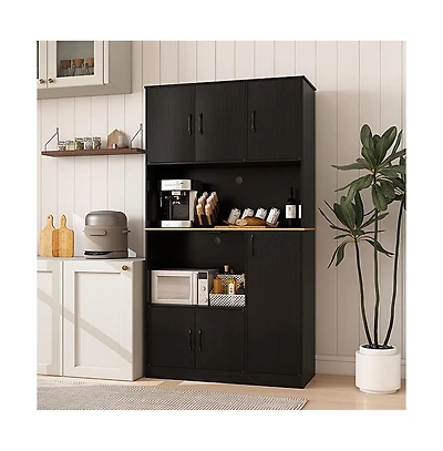 Sugift 71 Inch Tall Kitchen Pantry Storage Cabinet with Charging Station and Microwave Stand