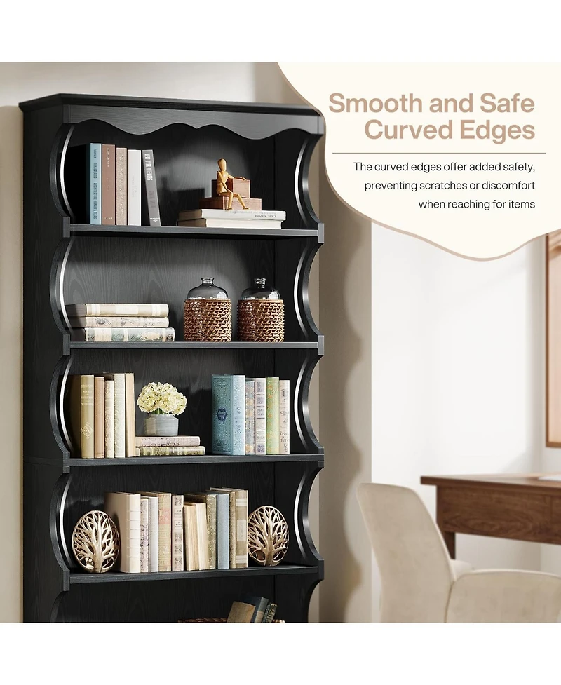 Tribesigns 70" Tall Bookcase: 5-tier open bookshelf with curved-edge design. Wooden display shelves for living room, home office, bedroom