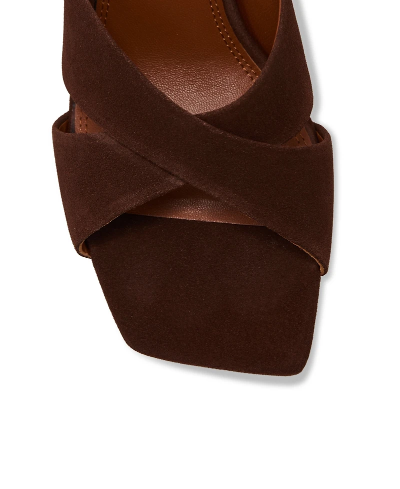 Reiss Women's Suede Cross Strap Block Heel Mules