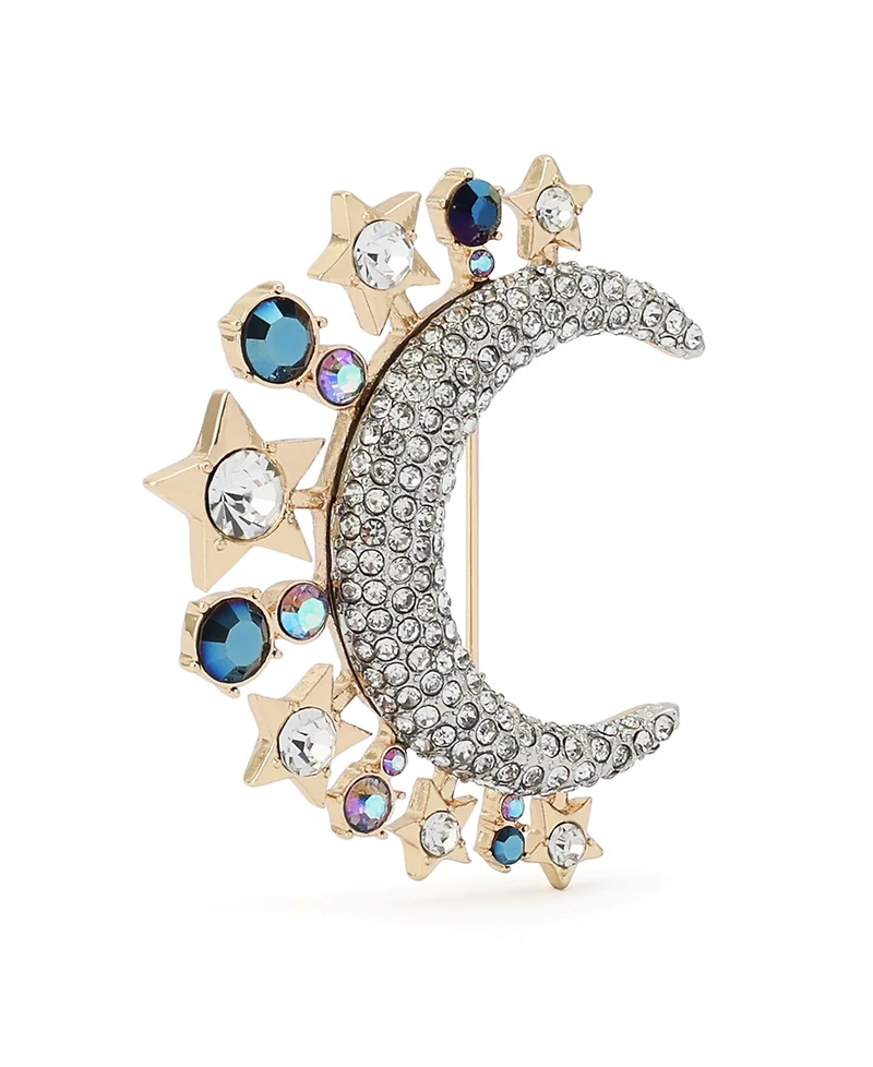Betsey Johnson Faux-Stone Pave Moon Brooch