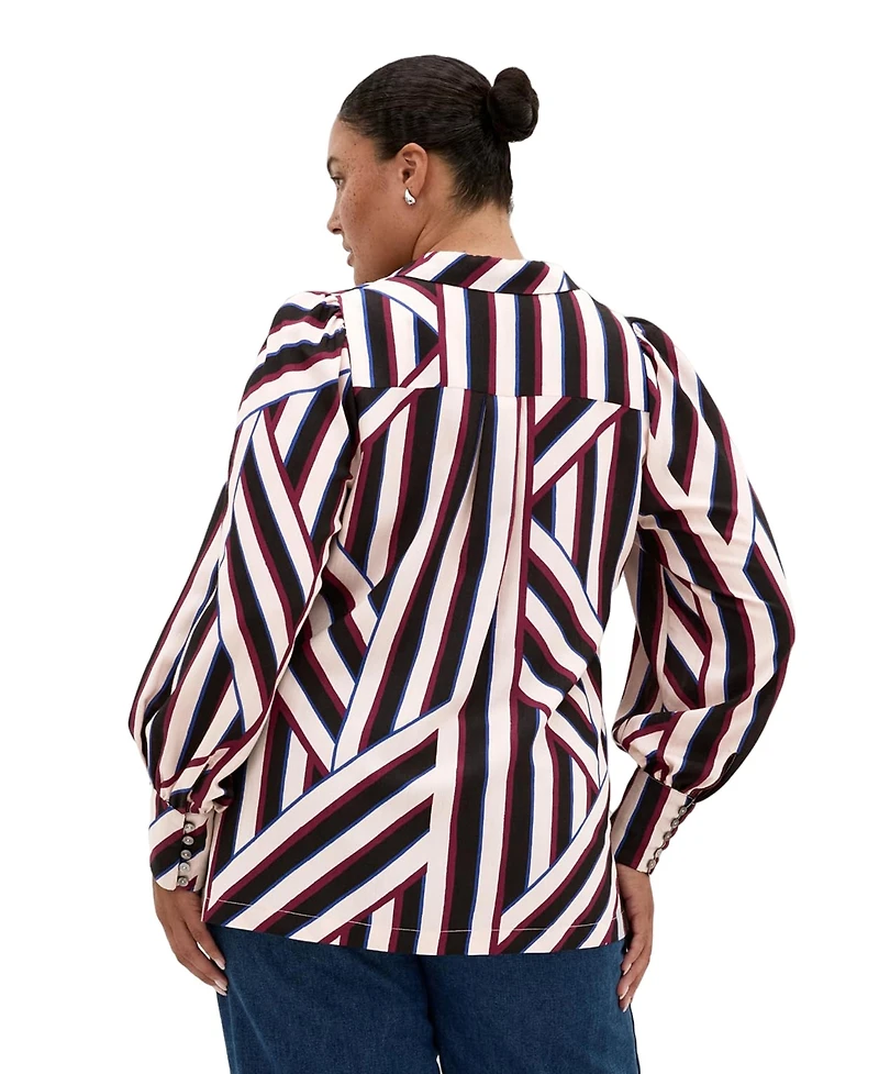 City Chic Plus Haylee Timeless Stripe Lightweight Button-Down Shirt