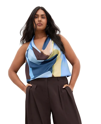 City Chic Plus Chloe Abstract Print Cowl Neck Top
