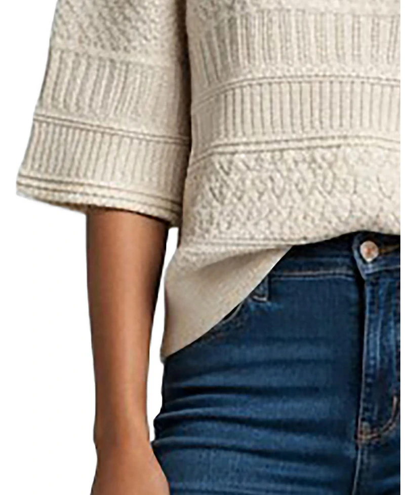 Hope & Henry Women's Organic Cotton Bell Sleeve Pointelle Sweater Top