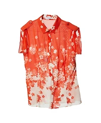 Pre-Owned Versace Women's Floral Print Sheer Silk Epaulet Blouse