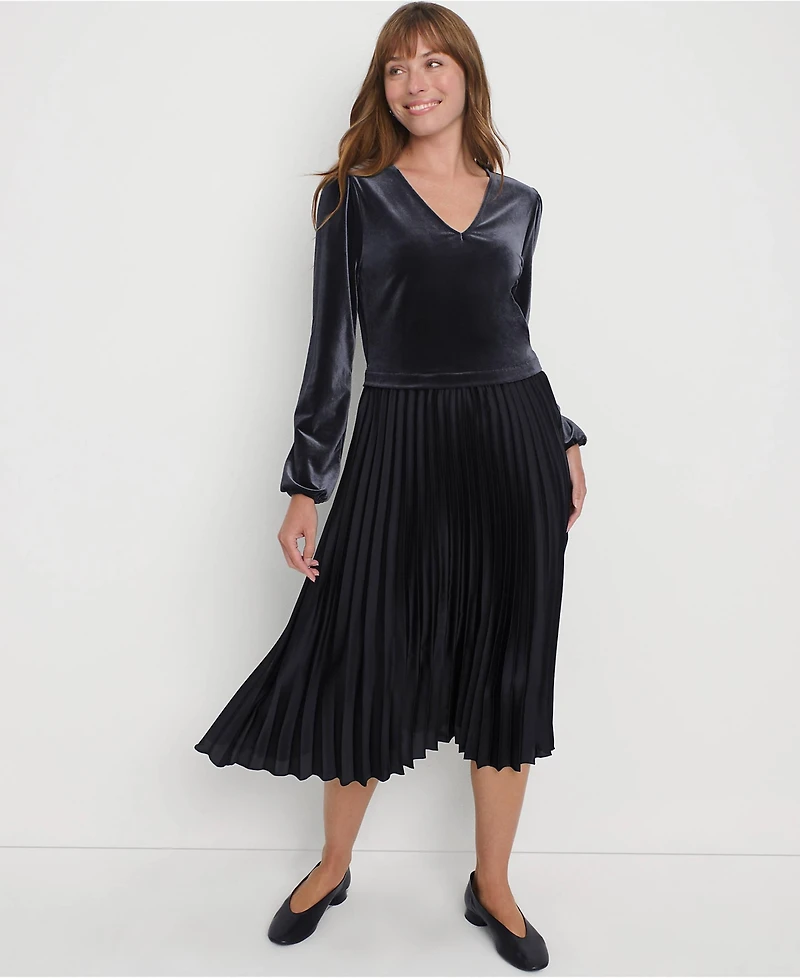 Lands' End Women's Velvet and Satin Duet Midi Dress