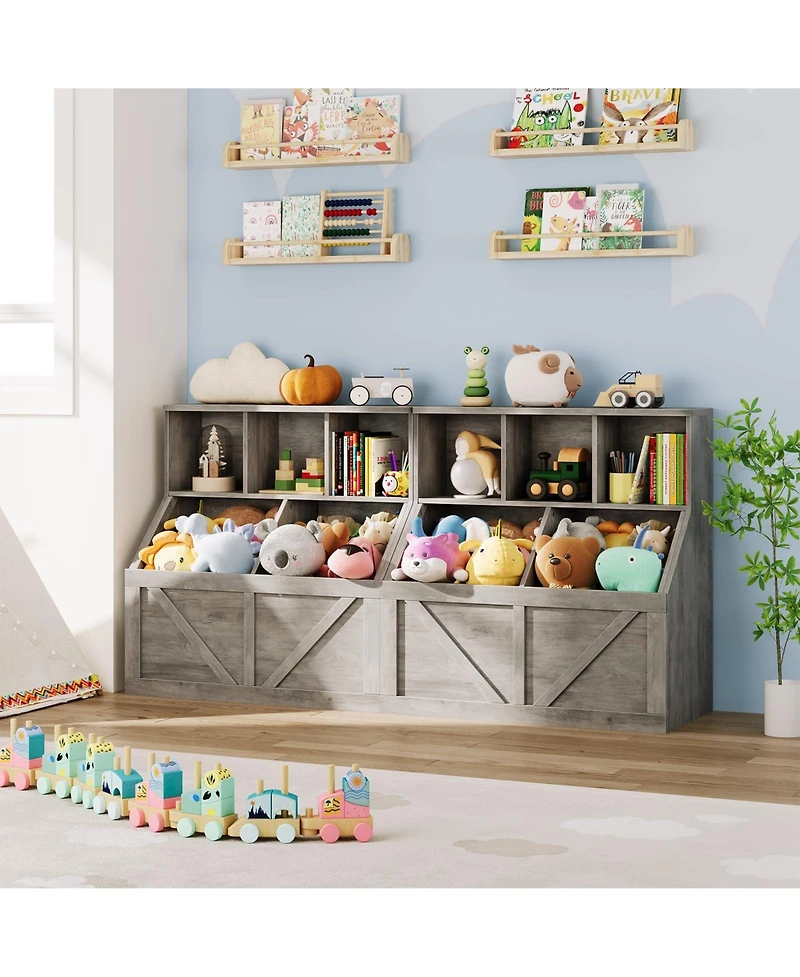 2 Set of Kids Bookshelf and Toy Storage Organizer, Nursery and Playroom, Children s Bookcase with Cabinet, Versatile for Home, School and Daycare Use
