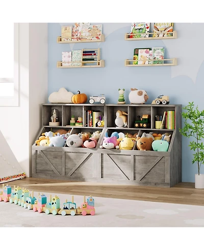 2 Set of Kids Bookshelf and Toy Storage Organizer, Nursery and Playroom, Children s Bookcase with Cabinet, Versatile for Home, School and Daycare Use