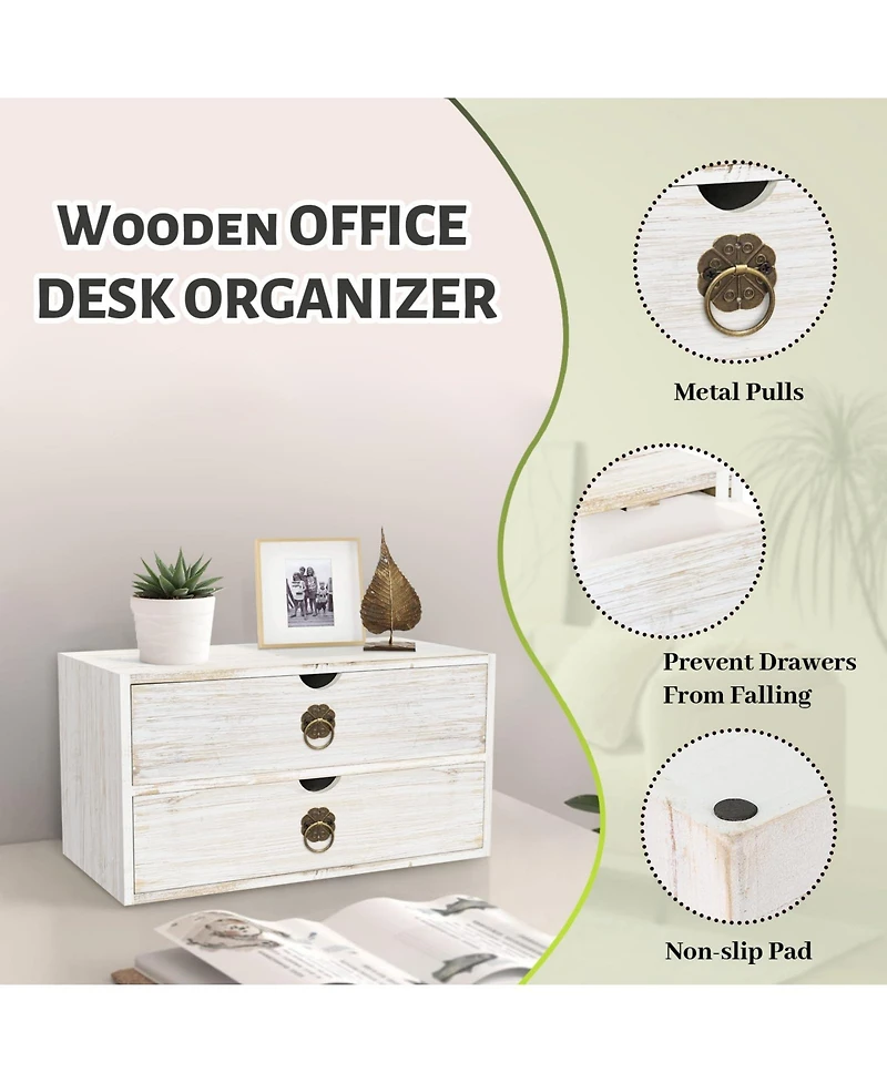 Danrong Wood Drawer Desk Organizer Rustic Desktop Storage For Home Office