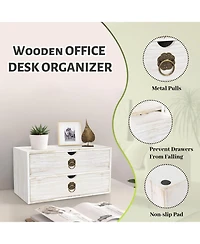 Danrong Wood Drawer Desk Organizer Rustic Desktop Storage For Home Office