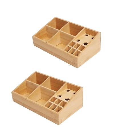 Danrong 2 Pack Wooden Desktop Organizer Pen Holder Art Supply Makeup Brush Storage
