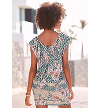 Lascana Women's Floral-Print Scoop Neck Dolman-Sleeve Sundress