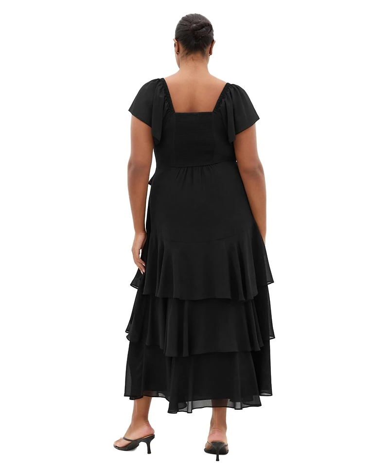 City Chic Women's Sienna V-Neck Ruffle-Tiered Maxi Dress