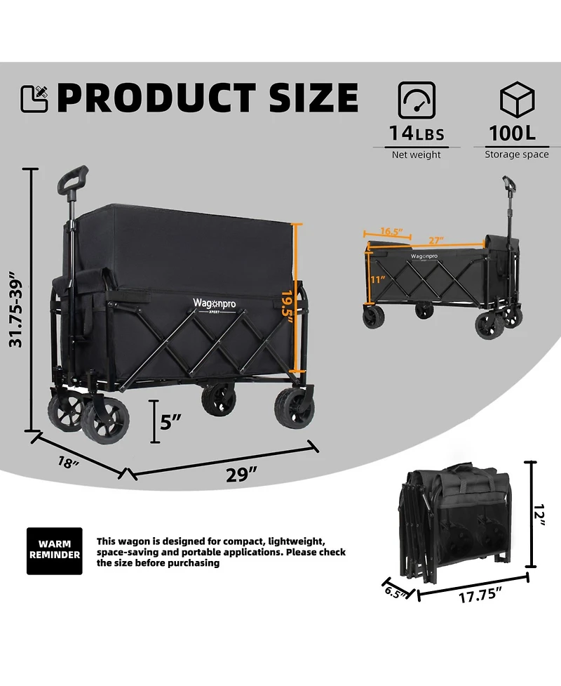 ECHTPeak Expandable Dual-Layer Utility Wagon, Extra Storage Space, with 52" All Terrain Wheels, 220lbs Capacity, for Camping, Shopping