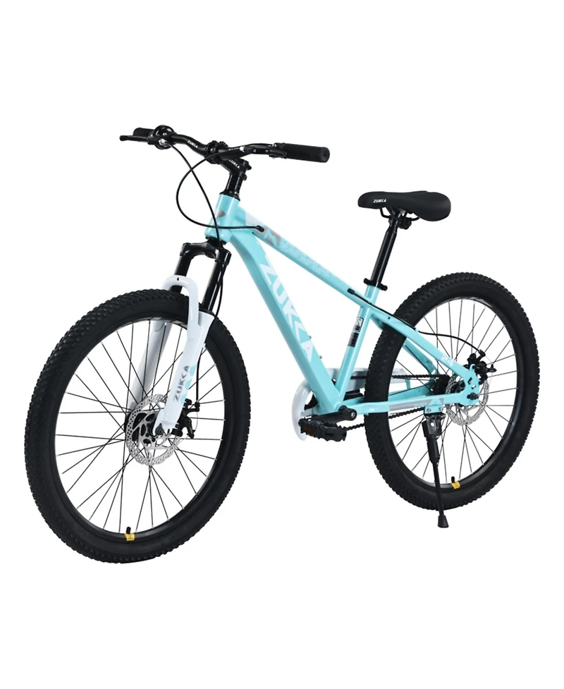 ECHTPeak Mountain Bike 24 Inch Front Suspension Fork Double Disc Brakes, 220 lbs, Ages 9-12