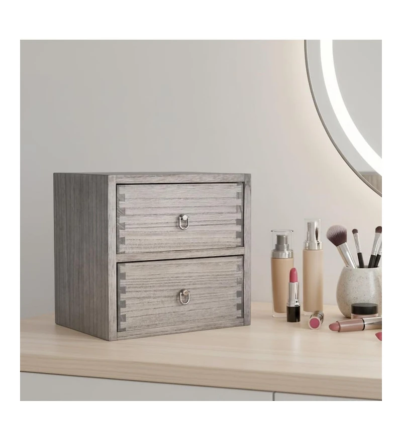Danrong Wooden 2 Tier Desktop Storage Organizer for Office Makeup Dressing Table