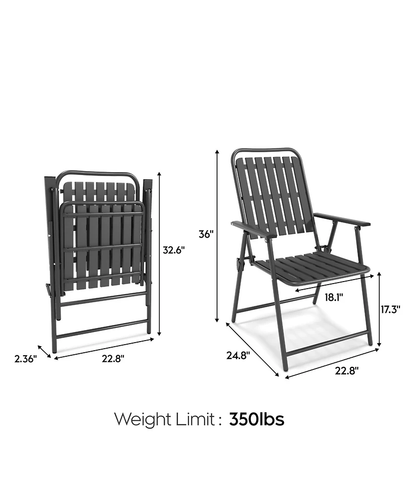 ECHTPeak Folding Chair Set of 2, 350LBS Capacity, Foldable Metal Chairs, with Stain-Proof Wpc Slats, No Assembly, for Balcony Garden Patio
