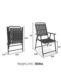ECHTPeak Folding Chair Set of 2, 350LBS Capacity, Foldable Metal Chairs, with Stain-Proof Wpc Slats, No Assembly, for Balcony Garden Patio